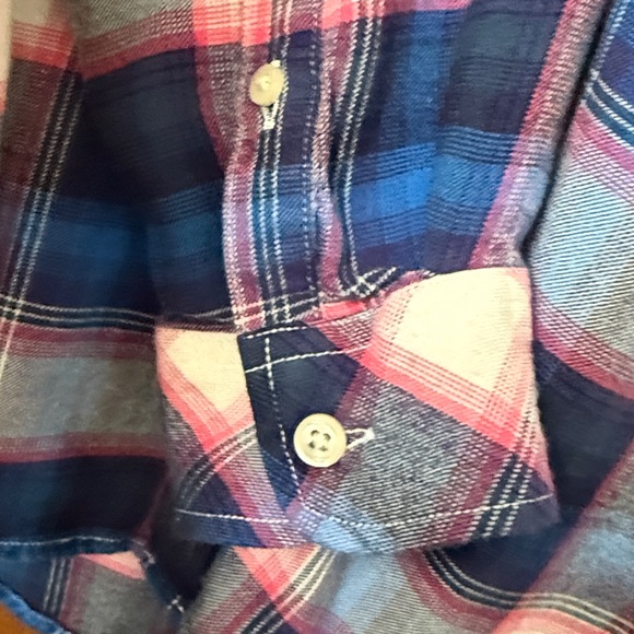 Gap + Pendleton Colab The Boyfriend Blue &  Pink Plaid Button-Up Flannel Sz MT - Picture 6 of 6